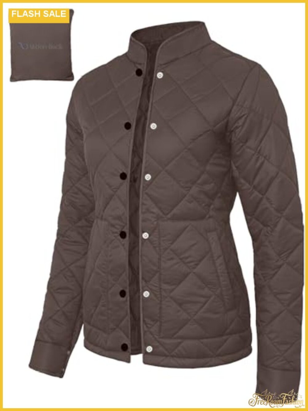 Packable Puffer Jacket Womens Button Closure Winter Outerwear